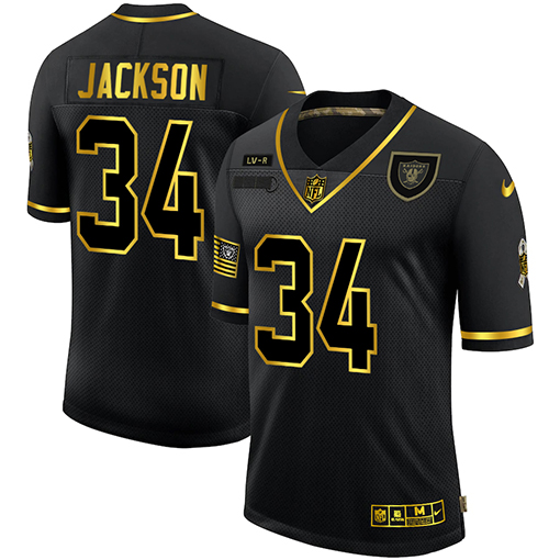 Men's Las Vegas Raiders #34 Bo Jackson Black/Gold Salute To Service Limited Stitched Jersey